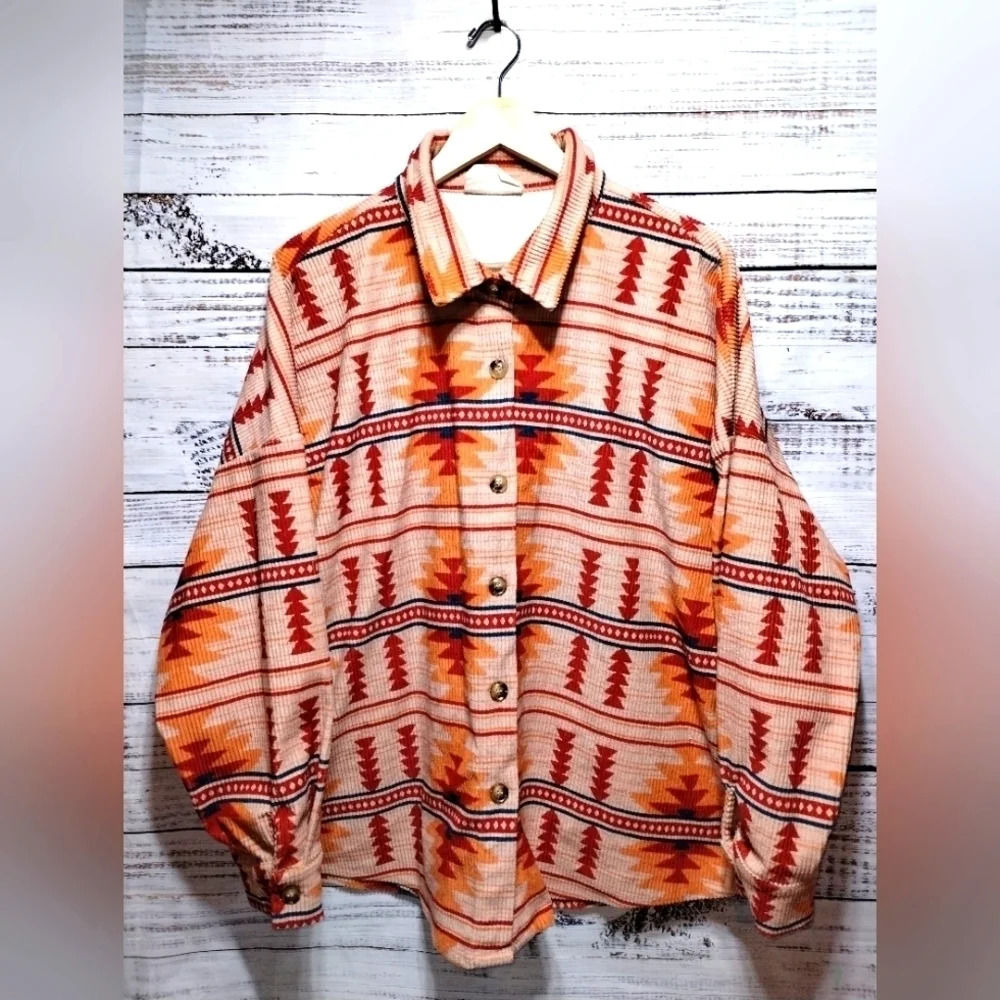 Savanna Jane Aztec Shacket in‎ Orange size 1X Fall Western Colorful Maximalist